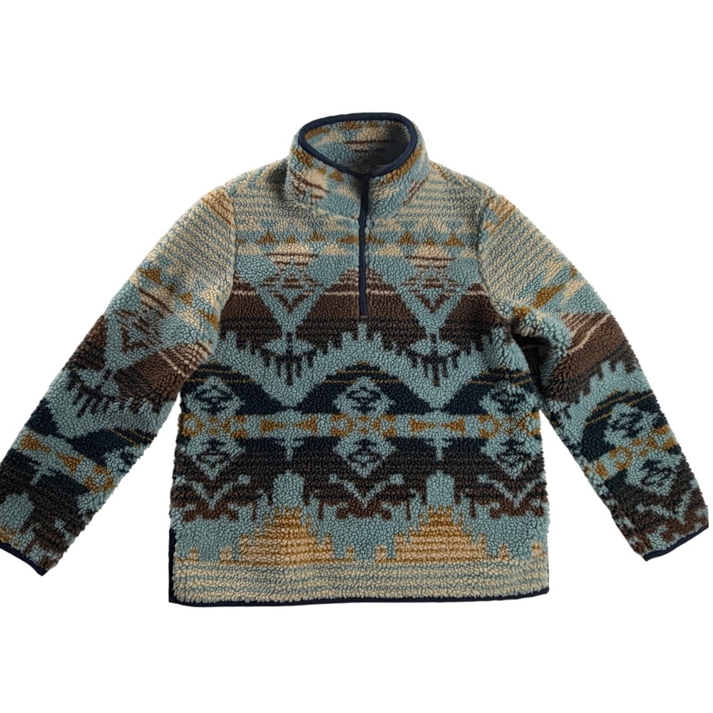 L.L.Bean Signature Womens M Sherpa Fleece Quarter Zip Southwestern Pullover
